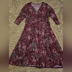 White Stag Burgundy Floral Long Sleeve Dress